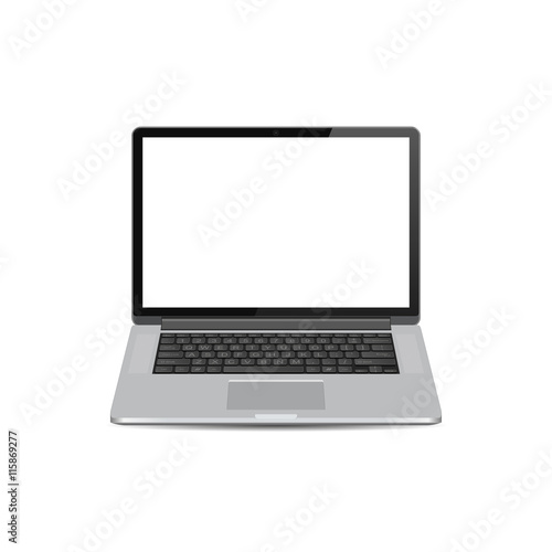 Vector Laptop with blank white screen, notebook mock up