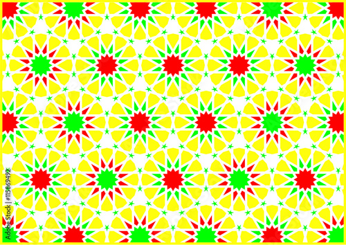 Geometric figures of styles arabic and oriental very colouring yellow red and green