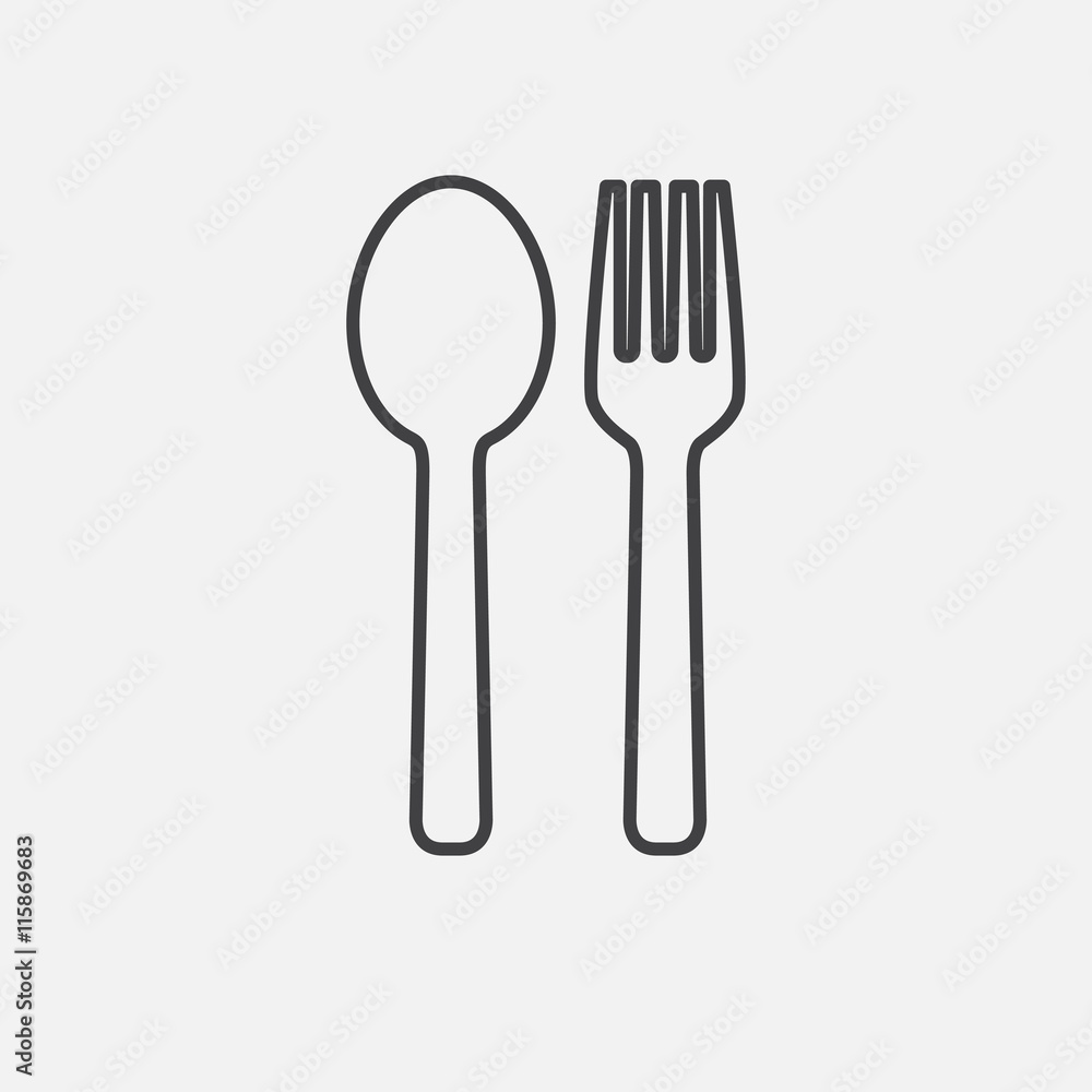 Food. Line Icon Vector. Fork and Spoon Signs isolated on white background. Flat design style Food. Line Icon Vector. Fork and Spoon Signs isolated on white background. Flat design style