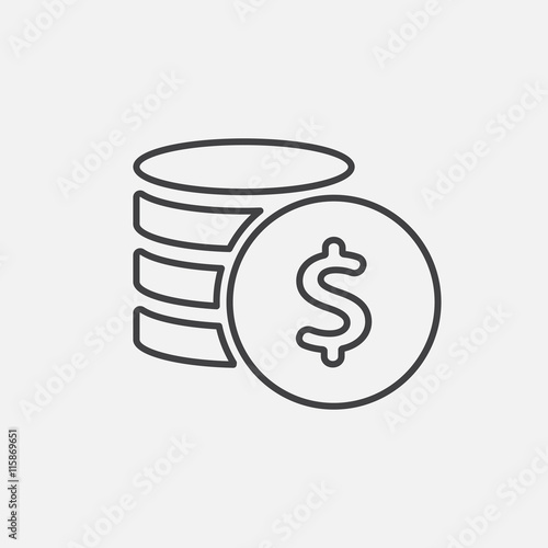 Money. Line Icon Vector. Coins and Dollar cent Sign isolated on white background. Flat design style