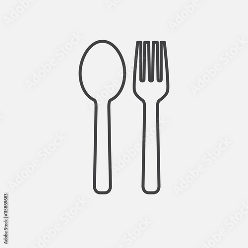 Food. Line Icon Vector. Fork and Spoon Signs isolated on white background. Flat design style
