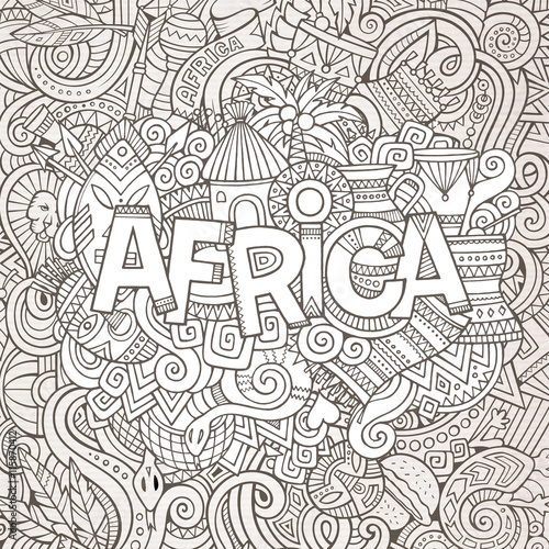 Cartoon cute doodles hand drawn african illustration.