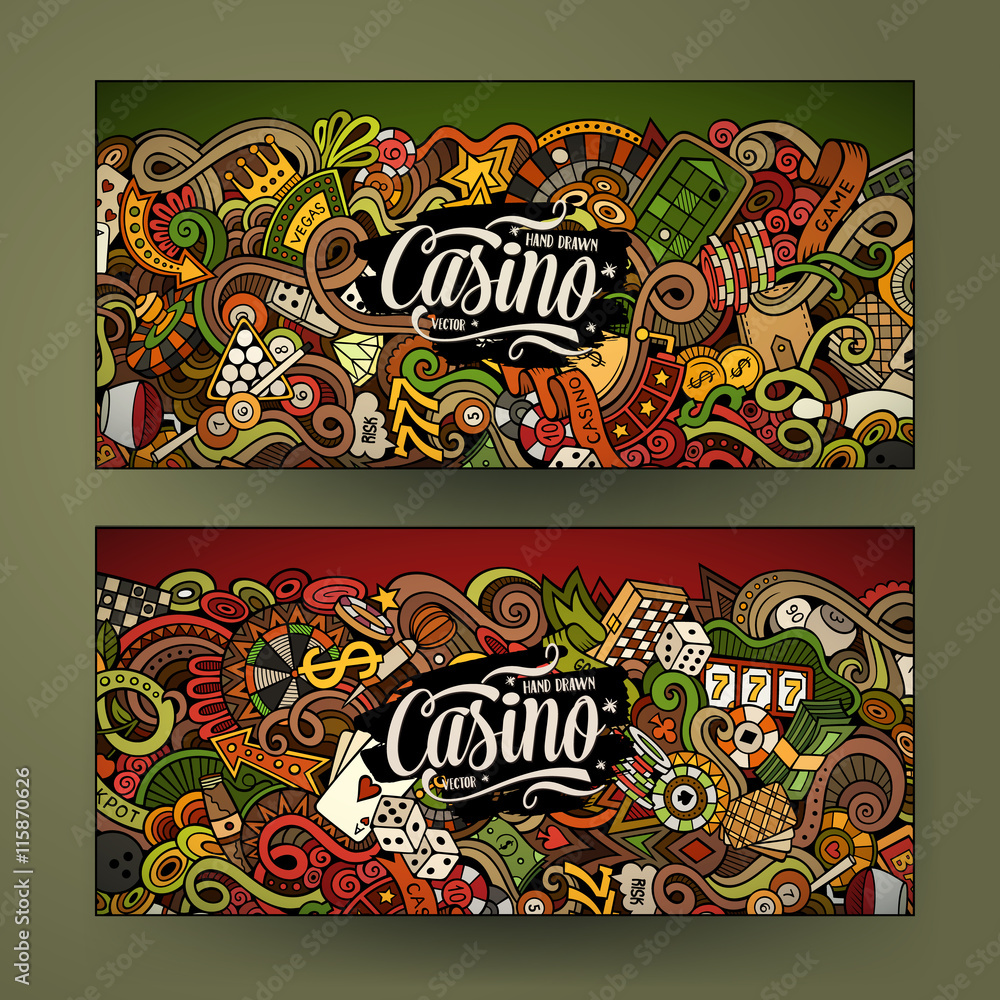 Cartoon line art vector doodles casino banners