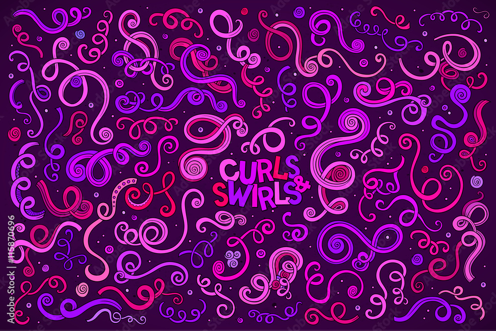 Vector hand drawn Doodle cartoon set of curls and swirls Vector hand drawn Doodle cartoon set of curls and swirls