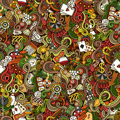 Cartoon hand-drawn doodles on the subject of casino style 