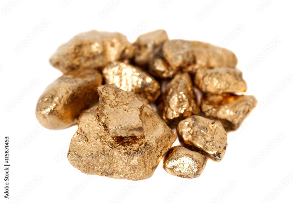 Golden nuggets isolated on white background Golden nuggets isolated on white background