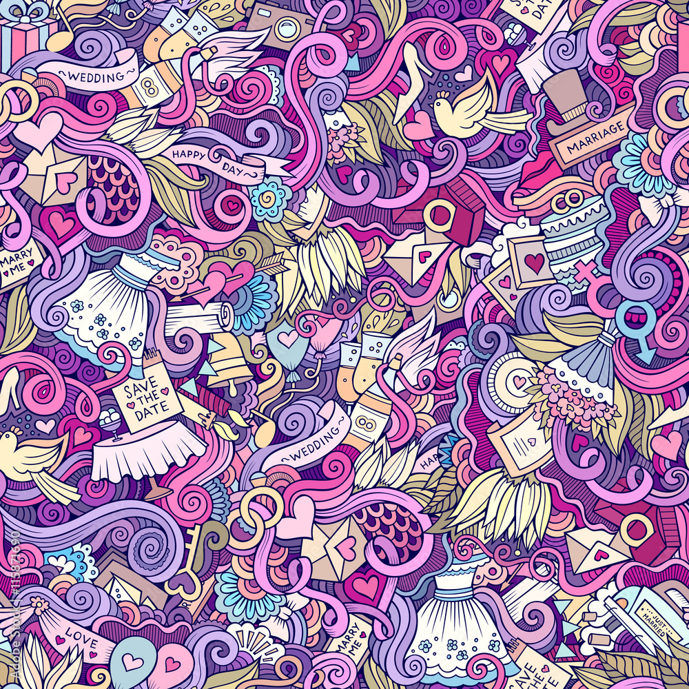 Cartoon doodles wedding seamless pattern Cartoon doodles wedding seamless pattern