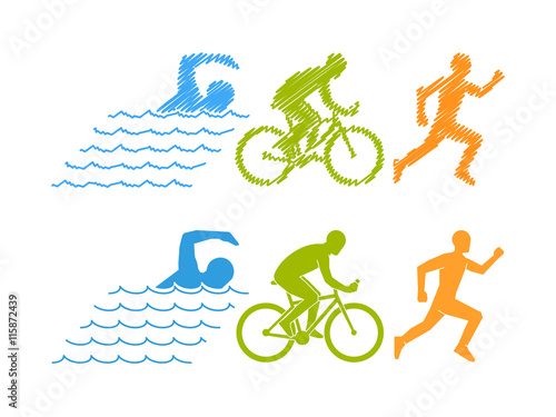Vector colored linear silhouette triathlete