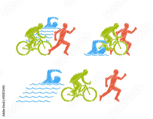 Vector colored linear silhouette triathlete