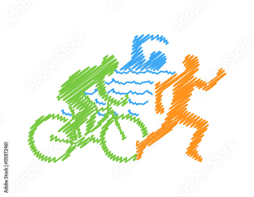 Vector colored linear silhouette triathlete photo