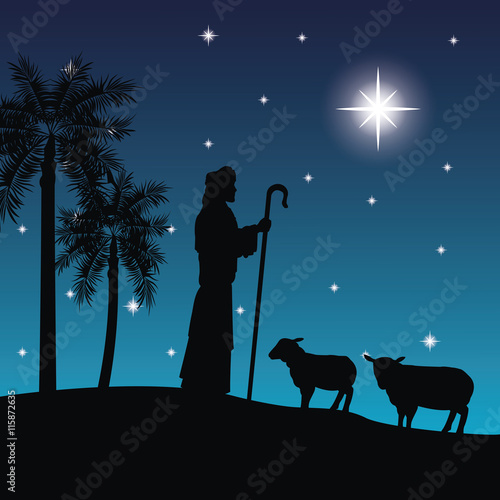 Wallpaper Mural Merry Christmas and holy family concept represented by the shepherd and his sheeps icon