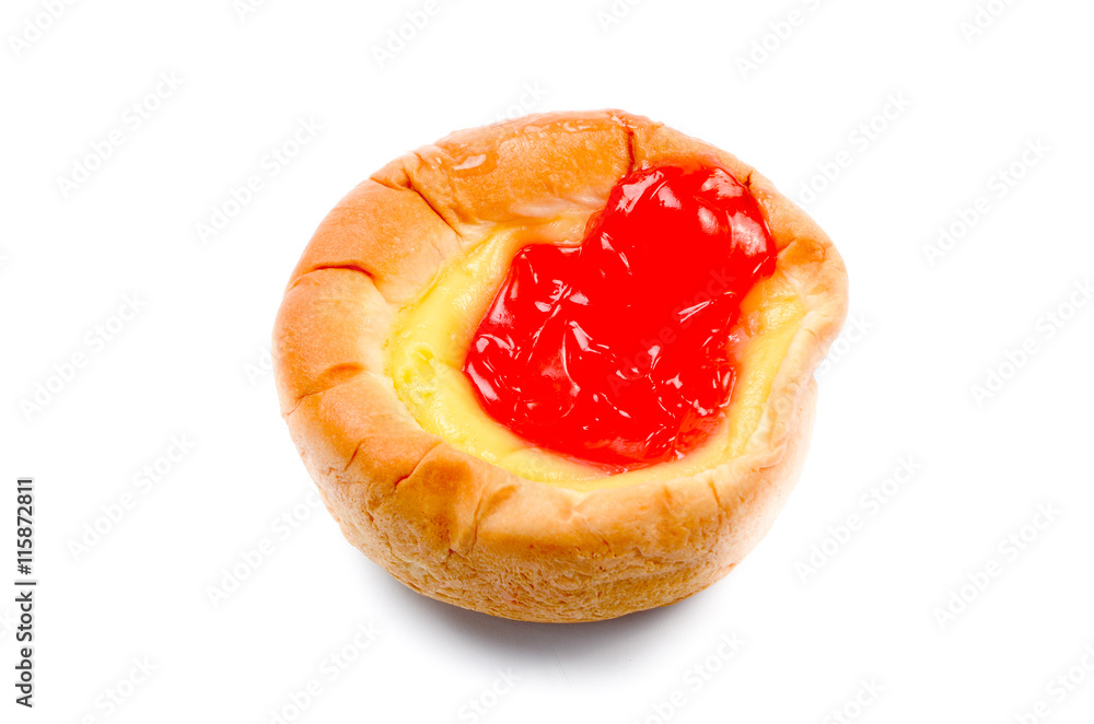 strawberry marmalade on bread slice isolated on white background strawberry marmalade on bread slice isolated on white background