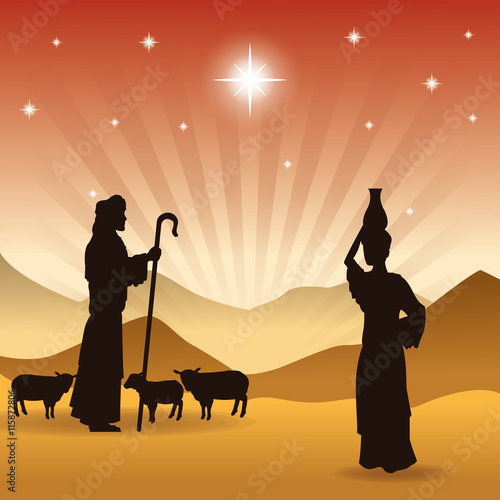 Photo Merry Christmas and holy family concept represented by the shepherd and his sheeps icon