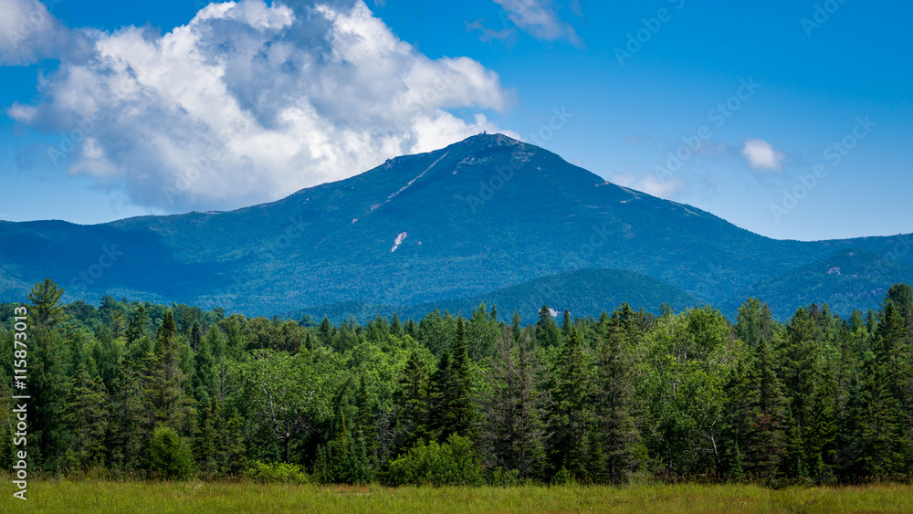 Panoramic view of Whiteface Mountain as seen from Lake Placid in New York State