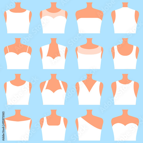 Wedding dress necklines. Vector illustration.