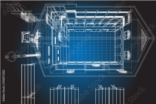 architecture abstract, 3d illustration, Top view building structure, floor plan
