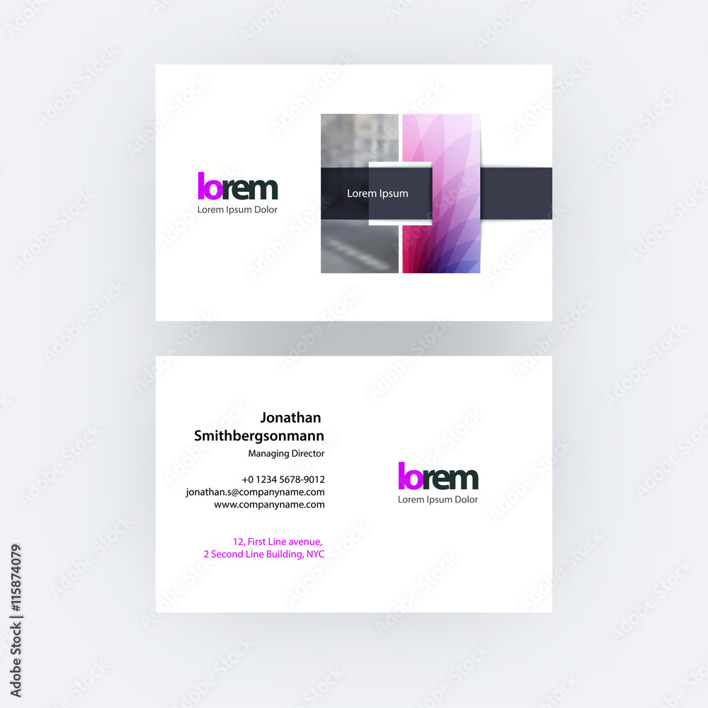 Vector business card template with geometric shape and overlap e