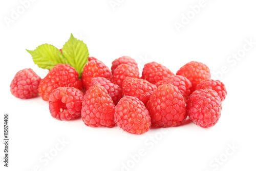 Red raspberries isolated on a white