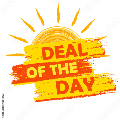 summer deal of the day, yellow and orange drawn label, vector