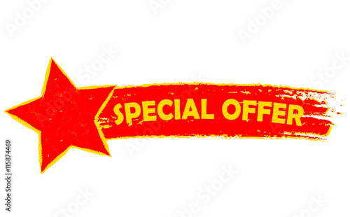 special offer with star, yellow and red drawn banner, vector
