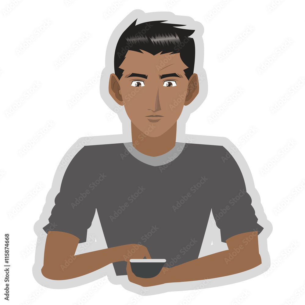 flat design young man with cellphone icon vector illustration