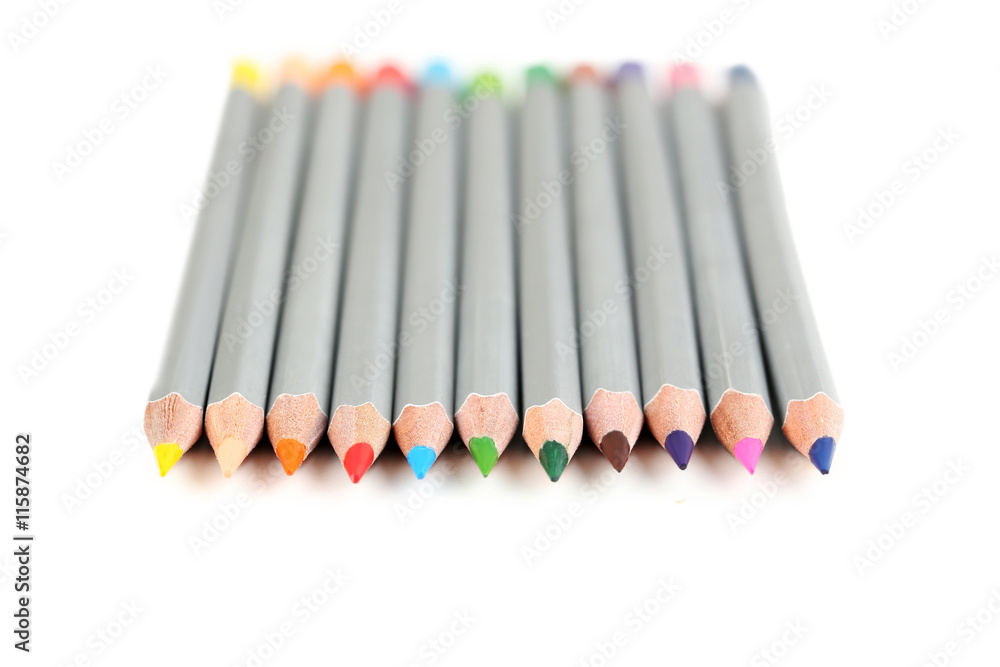 Colourful pencils isolated on a white, close up Colourful pencils isolated on a white, close up