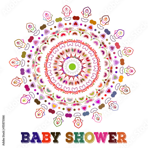 Vector baby shower. Symmetry circle shape child decoration. or birthday invitation template.