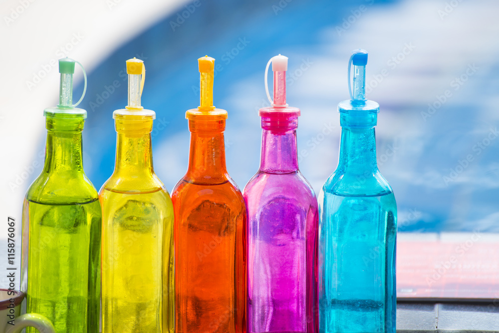 colorful plastic water bottles
