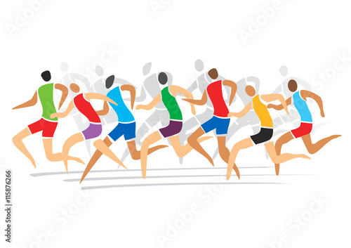 Runners race.  Group of runners racing . Colorful stylized illustration. Vector available.  