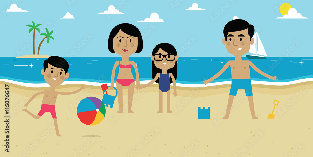 Illustration Of Family Enjoying Beach Vacation Together Illustration Of Family Enjoying Beach Vacation Together