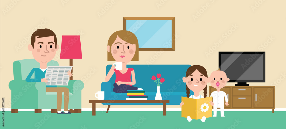 Illustration Of Family Relaxing At Home Together Illustration Of Family Relaxing At Home Together