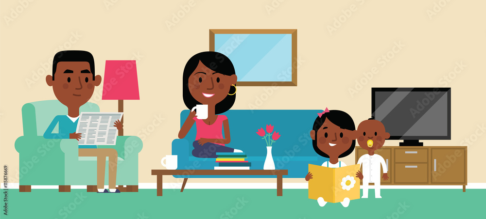 Illustration Of Family Relaxing At Home Together Illustration Of Family Relaxing At Home Together