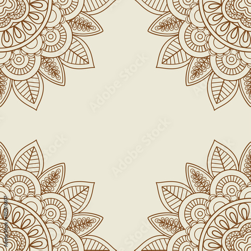 Indian doodle mehendi frame in vintage colors. Vector illustration