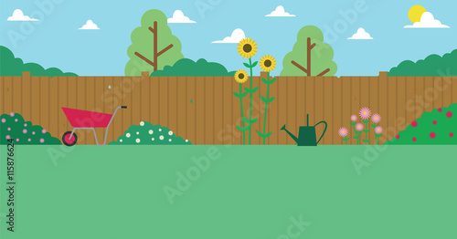Illustration Of Domestic Garden For Background Use