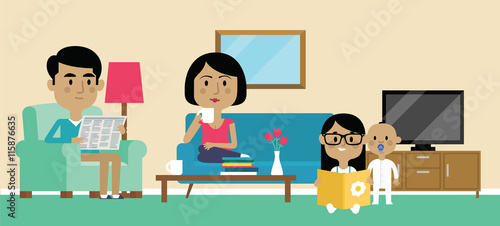 Illustration Of Family Relaxing At Home Together