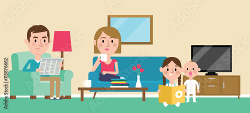 Illustration Of Family Relaxing At Home Together