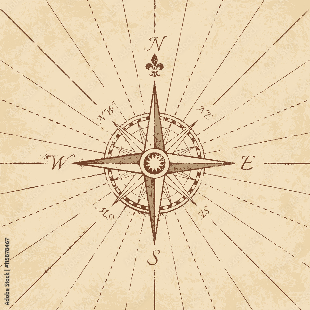 Obraz premium Vector Antique Grunge Compass Rose