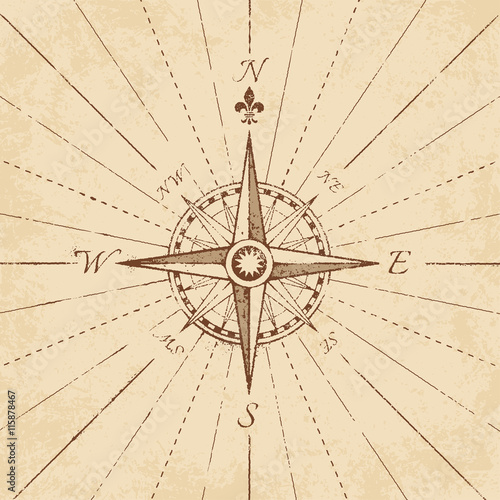 Vector Antique Grunge Compass Rose