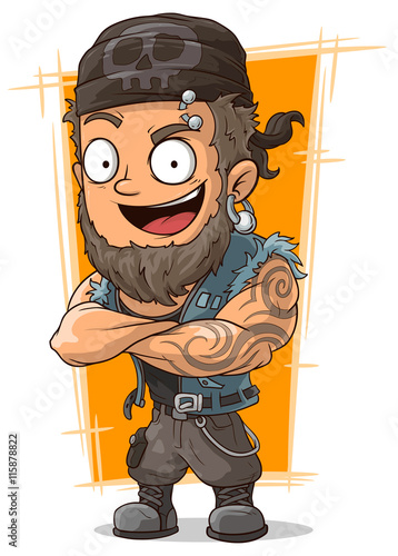 Cartoon muscular biker in bandanna