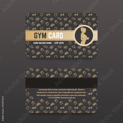 fitness club, gym card design, gold on dark