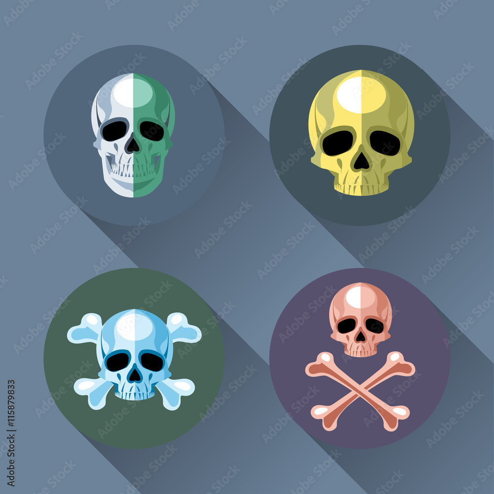 Skull and bones set flat style. Digital vector image