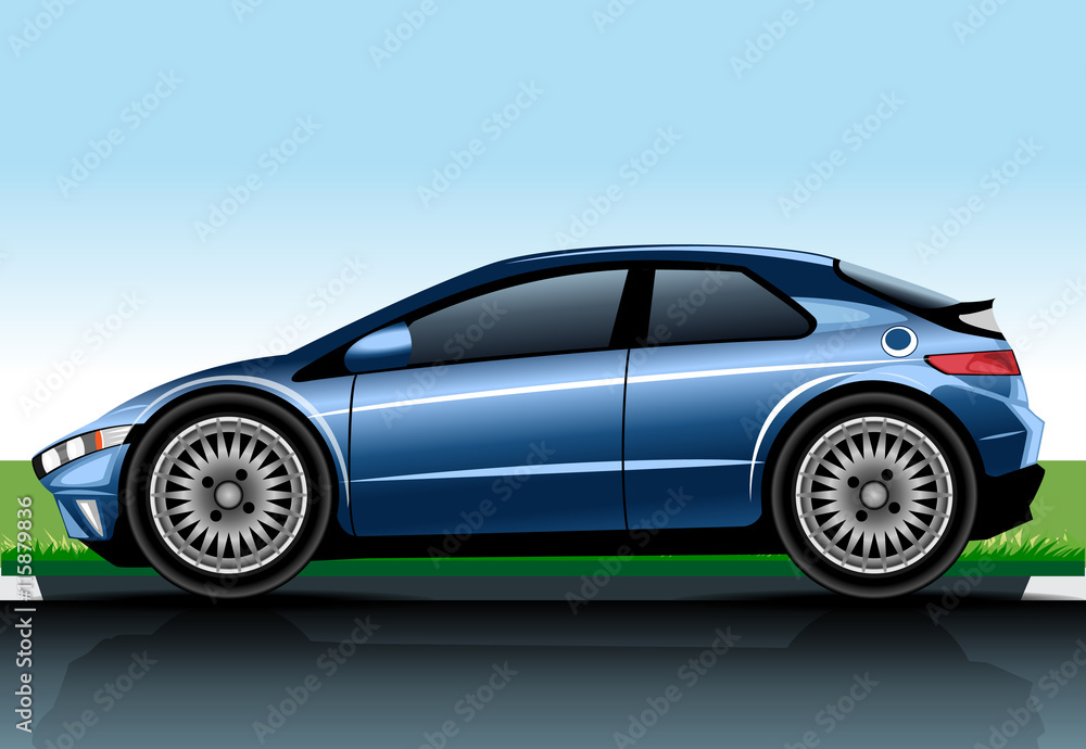 Big blue realistic car model. Digital vector image