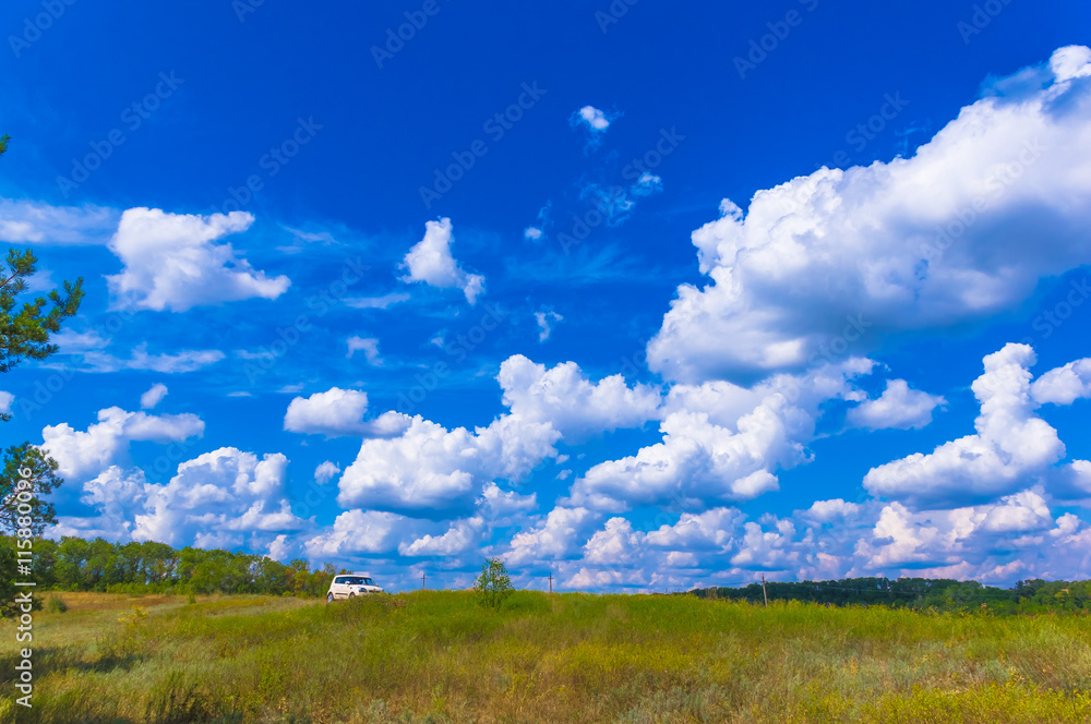 Summer landscape with green grass and clouds Summer landscape with green grass and clouds