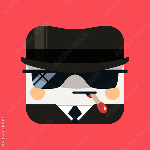 Spy avatar illustration. Trendy emissary squared icon with shadows in flat style.