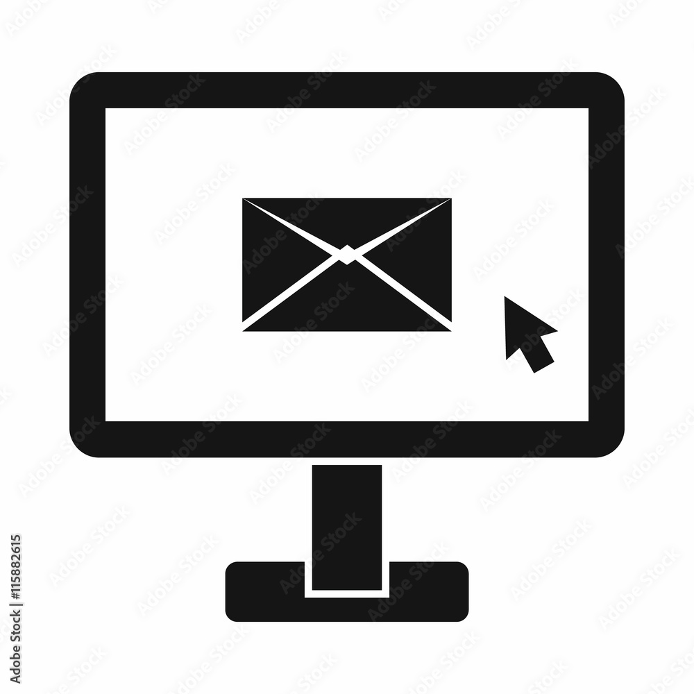 Monitor with email sign icon in simple style isolated vector illustration Monitor with email sign icon in simple style isolated vector illustration