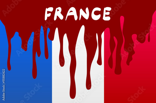 flag France in concept. the blood flowing on the French flag. vector