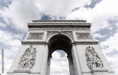 Triumphal arch. Paris. France. View of Place Charles de Gaulle. Famous touristic architecture landmark in summer day. Napoleon victory monument. Symbol of french glory. World historical heritage. © sergiymolchenko
