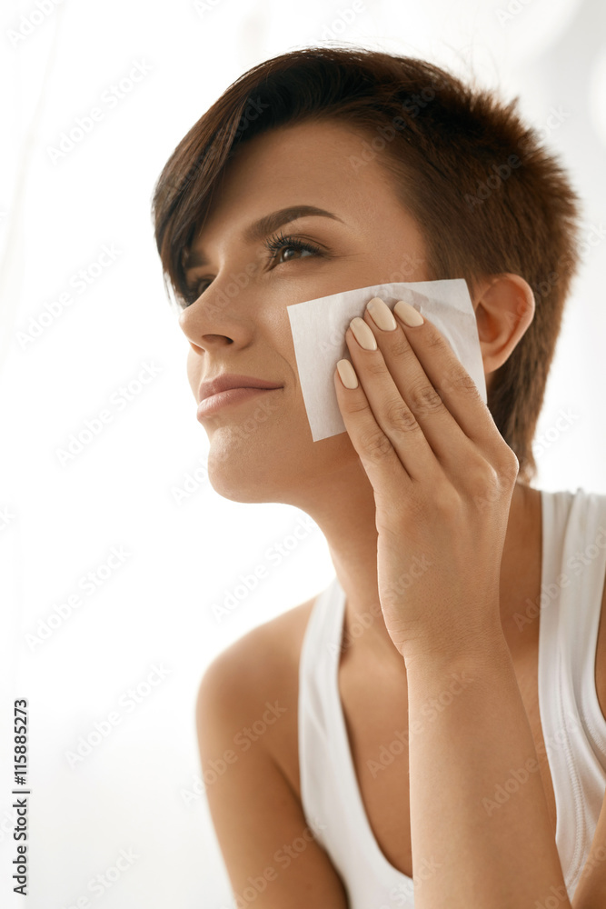 Beauty Woman Cleaning Beautiful Fresh Skin With Absorbing Tissue Beauty Woman Cleaning Beautiful Fresh Skin With Absorbing Tissue