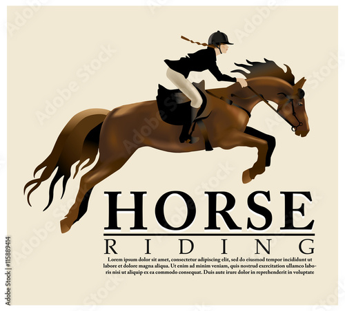 Horse Rider Woman. Realistic vector illustration