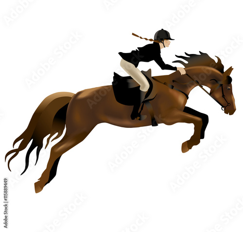 Horse Rider Woman. Realistic vector illustration